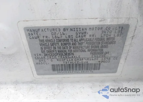 2016 Nissan Versa Note S Plus из США, поврежденный, VIN 3N1CE2CPXGL383576